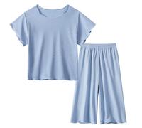 Attrezzatura per la prima volta Ragazze Seta Manica Corta Pantaloni Lunghi Abbigliamento Domestico Pigiama Set Abiti, Bu2, 7-8 Jahre