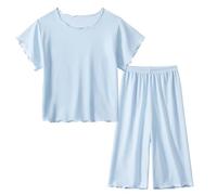 Attrezzatura per la prima volta Ragazze Seta Manica Corta Pantaloni Lunghi Abbigliamento Domestico Pigiama Set Abiti, BU1, 7-8 Jahre