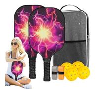 Attrezzatura per Paddle - Set di Pickleball in Fibra di Vetro con 4 Racchette | Accessori Sportivi in Fibra Vetro Leggeri Ergonimici per Uomini Donne Ragazzi Ragazze Sport Casa Esterno Interno Eser