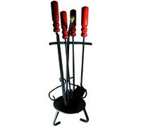 Set accessori utensili per camino caminetto 5pz con manico in legno cm Ø 25x65h