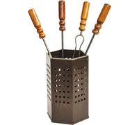 Attrezzi da camino set 4 utensili manici in legno con contenitore Cubo