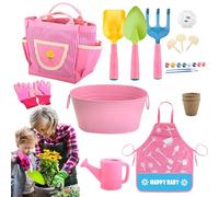 Attrezzi da giardino per bambini, grembiule guanti, annaffiatoio - Set attrezzi da giardino STEM giocattolo - per scavare piante imparare a giocare all'aperto giardino