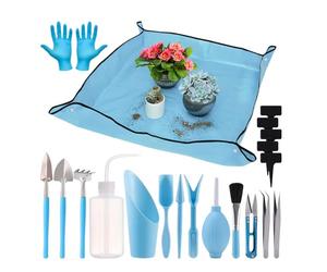 Attrezzi Giardinaggio,Set Mini Attrezzi Con Tappetino - Kit Completo per Giardinaggio,per Rinvaso, Mescolatura, Scavo, Potatura, Innaffiatura e Cura del Terreno
