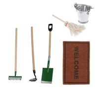 Attrezzi per la fattoria delle case delle bambole Set per la pulizia del giardinaggio in miniatura Accessori per scope per tappeti Mini modello di simulazione Tappeto in miniatura