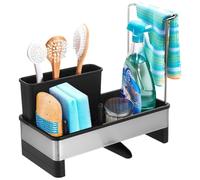 Attrezzi per la pulizia della cucina perfetti per lavello in acciaio inox e plastica, organizer per lavello con divisore regolabile e portasciugamani, vassoio di scarico e base antiscivolo, include