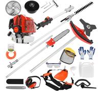 Attrezzo da giardino multifunzione a benzina da 52 cc, 5 in 1, decespugliatore a benzina e decespugliatore, motosega con asta di estensione da 75 cm