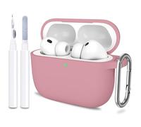 ATUAT Custodia protettiva per AirPods Pro 3 con detergente, in morbido silicone con portachiavi, per donne e uomini, per Apple AirPods Pro di terza generazione (2025), LED frontale visibile, rosa