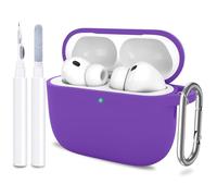 ATUAT Custodia protettiva per AirPods Pro 3 con detergente, in morbido silicone con portachiavi, per donne e uomini, per Apple AirPods Pro di terza generazione (2025), LED frontale visibile, viola