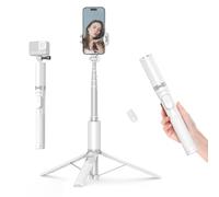 ATUMTEK Bastone Selfie Treppiede, 161cm Treppiede Smartphone Portatile con Telecomando Bluetooth per iPhone, Telefoni Android e Go Pro, Selfie Stick in Alluminio con 2 Attacchi a Slitta per Luce e Mic