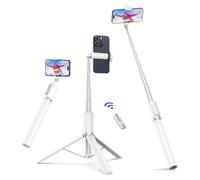 ATUMTEK Bastone Selfie Tripode 174cm, Selfie Stick Alluminio con Telecomando Bluetooth Ricaricabile, Compatibile con Smartphone iPhone e Android, Perfetto per Viaggi, Vlog, Video e Foto, Bianco
