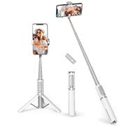 ATUMTEK Selfie Stick Treppiede, Treppiede 3-in-1 Estensibile in Alluminio con Telecomando Bluetooth Wireless, Compatibile con iPhone 17/16/15/14/13/12 mini/11 Pro e Smartphone/Telefono Samsung, Bianco
