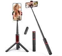 ATUMTEK Selfie Stick Treppiede, Treppiede 3-in-1 Estensibile in Alluminio con Telecomando Bluetooth Wireless, Compatibile con iPhone 17/16/15/14/13/12 mini/11 Pro e Smartphone/Telefono Samsung, Rosso