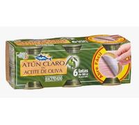Atún Claro en Aceite de Oliva, 6 Latas de 80g, Peso Neto 480g, Atún Entero sin Piel ni Espinas, pack 2