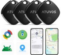 ATUVOS Air Tag Pro Smart Tag Tracker per Android & iOS, Dual System Localizzatore Bluetooth Funziona con Google Funzioni Trova o Apple Dov'è APP, per Bagagli, Borse.Batteria Sostituibile. 4 pezzi Nero