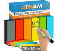 ATWAM 120 Etichette Strisce Magnetiche Scrivibili - 75 x 25 mm - 6 Colori - Scrum & Kanban - Magneti Scrivibili - Per Lavagne Magnetiche, Frigoriferi