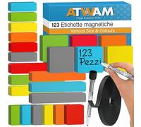 ATWAM 123 Etichette Strisce Magnetiche Scrivibili - Set MEGA Accessori - 5 Dimensioni Diverse - 6 Colori - Scrum & Kanban - Magneti Scrivibili - Per Lavagne Magnetiche, Frigoriferi