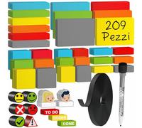 ATWAM 209 Etichette Strisce Magnetiche Scrivibili - Set MEGA Accessori - 5 Dimensioni Diverse - 6 Colori - Scrum & Kanban - Magneti Scrivibili - Per Lavagne Magnetiche, Frigoriferi
