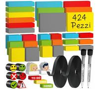ATWAM 424 Etichette Strisce Magnetiche Scrivibili - Set MEGA Accessori - 5 Dimensioni Diverse - 6 Colori - Scrum & Kanban - Magneti Scrivibili - Per Lavagne Magnetiche, Frigoriferi