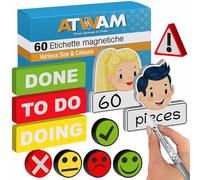 ATWAM 60 Etichette Strisce Magnetiche Scrivibili - Set MEGA Accessori - 6 Colori - Scrum & Kanban - Magneti Scrivibili - Per Lavagne Magnetiche, Frigoriferi