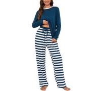 Atxnn Pigiama Donna Cotone Pigiami Set Top a Maniche Lunghe Pantaloni a Righe Pigiamone Due Pezzi Autunno Primavera
