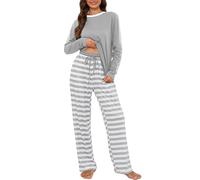 Atxnn Pigiama Donna Cotone Pigiami Set Top a Maniche Lunghe Pantaloni a Righe Pigiamone Due Pezzi Autunno Primavera