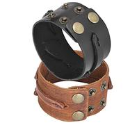 Atyhao Bracciale in pelle da 2 pezzi, bracciale punk vintage stile semplice fatto a mano con chiusura a scatto regolabile casual da donna gioielli punk polsino braccialetto braccialetto