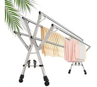 ATYUJKB Stendibiancheria da Balcone per Lenzuola, Appendiabiti da Terra con Ruote con Rotelle, Stendibiancheria Acciaio Inox, Stendino Pieghevole A Forma di X (240cm/95in)