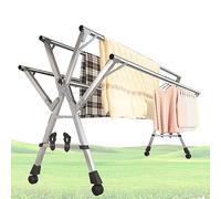 ATYUJKB Stendibiancheria da Esterno a Scomparsa, Stendibiancheria a 5 Aste Acciaio Inox, Stendibiancheria Estensibile per Interni Ed Esterni, Appendiabiti da Terra con Ruote (200cm/79in)