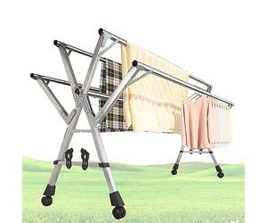 ATYUJKB Stendibiancheria da Esterno a Scomparsa, Stendibiancheria a 5 Aste Acciaio Inox, Stendibiancheria Estensibile per Interni Ed Esterni, Appendiabiti da Terra con Ruote (240cm/95in)