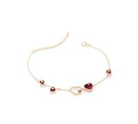 Au375 - Bracciale in oro giallo 9 carati, con cuore rosso granato e cuore, 23 cm