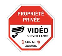 AUA SIGNALETIQUE 202029-R-BS-a-180 Pannello ottagonale «proprietà privata sotto videosorveglianza 24h/24" alluminio dibond, diametro 180mm