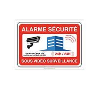 AUA SIGNALETIQUE - Autocollant Alarme sécurité sous vidéo Surveillance 24h/24-300x210 mm, Vinyl adhésif
