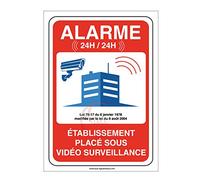 AUA SIGNALETIQUE - Autocollant établissement sous Alarme vidéo Surveillance 24H /24-450x630 mm, Vinyl adhésif