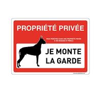 Aua Signaletique Cartello con Angoli Arrotondati "Private Property Attention Dog I Monte la Garde" in Alluminio Dibond, 420 X 300 Mm