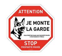 Aua Signaletique Cartello Ottagonale"Stop Private Property Attention Dog I Monte la Garde" in Pvc, Diametro 300 Mm