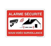 Aua Signaletique Cartello Stradale con Angoli Arrotondati "Allarme Sicurezza Sotto Videosorveglianza Domestica 24H/24" Pvc, 420 X 300 Mm