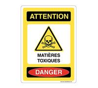 Aua Signaletique Cartello Stradale con Angoli Arrotondati "Attention Toxic Materials" Alluminio Dibond, 350 X 490 Mm