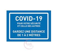 Aua Signaletique - Panneau de Signalisation Coronavirus Gardez Une Distance de 1 à 2 Mètres Covid-19 - Bleu - 300X210 Mm, Vinyl Adhésif