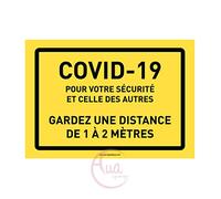 Aua Signaletique - Panneau de Signalisation Coronavirus Gardez Une Distance de 1 à 2 Mètres Covid-19 - Jaune - 1200X840 Mm, Aluminium Dibond 3 mm