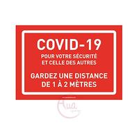 Aua Signaletique - Panneau de Signalisation Coronavirus Gardez Une Distance de 1 à 2 Mètres Covid-19 - Rouge - 1200X840 Mm, Pvc 1. 5 mm