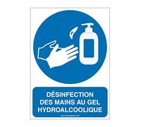 Aua Signaletique - Panneau de Signalisation Geste Barrière Désinfection des Mains Obligatoire 4 (300X420 Mm, Aluminium Dibond 3 mm)
