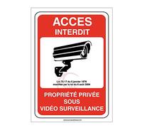 AUA SIGNALETIQUE - Panneau Propriété Privée sous Surveillance Vidéo Accès Interdit - 300x420 mm, Aluminium Dibond 3mm
