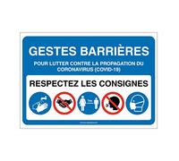 AUA SIGNALETIQUE - Panneau Signalisation : Gestes Barrières et Consignes à Respecter pour l'Accès à l'Etablissement -Bleu - 300x210 mm, Vinyl Adhésif