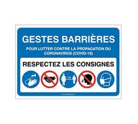 AUA SIGNALETIQUE - Panneau Signalisation : Gestes Barrières et Consignes à Respecter pour l'Accès à l'Etablissement -Bleu - 150x105 mm, PVC 1.5mm