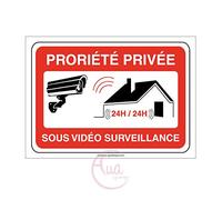 AUA SIGNALETIQUE - Panneau Signalisation Propriété Privée sous Vidéo Surveillance - Modèle Paysage - 150x105 mm, Aluminium Dibond 3mm