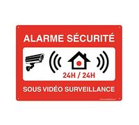 Aua Signaletique Pannello Preforato con Angoli Arrotondati"Allarme di Sicurezza 24/24 Sotto Videosorveglianza" in Alluminio Dibond, 300 X 210 Mm