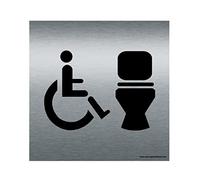 AUA SIGNALETIQUE - Plaque Alu Brossé WC Handicapés - 130x130 mm