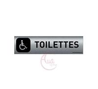AUA SIGNALETIQUE - Plaque Aluminium brossé imprimé AluSign DARK - 200x50 mm - Double Face adhésif au dos (Toilettes handicapés)