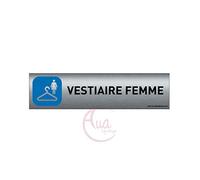 AUA SIGNALETIQUE - Plaque de porte Aluminium brossé imprimé AluSign - 200x50 mm - Double Face adhésif au dos - Impression UV directement sur l'aluminium (Pas de contre collage) (Vestiaire Femme)