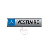 AUA SIGNALETIQUE - Plaque de porte Aluminium brossé imprimé AluSign - 200x50 mm - Double Face adhésif au dos - Impression UV directement sur l'aluminium (Pas de contre collage) (Vestiaire)